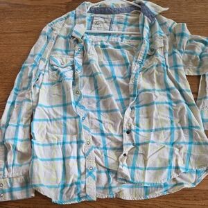 Arizona Jean Company Blue and Yellow Plaid Shirt